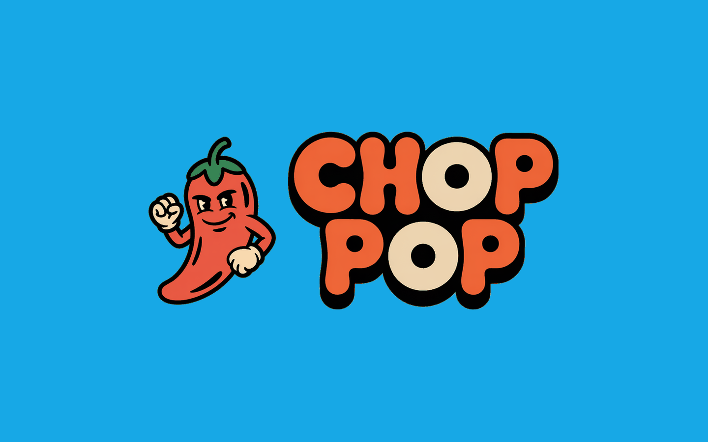 Chop Pop logo symbol and wordmark on a bright blue background